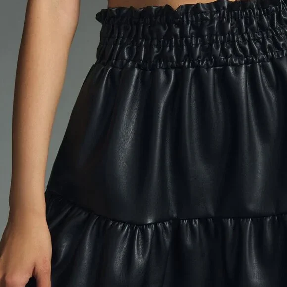 the somerset mini dress faux leather edition Women's Something to Behold Black Faux Leather Short Sleeve Belted Midi Dress | Size: S main image 1